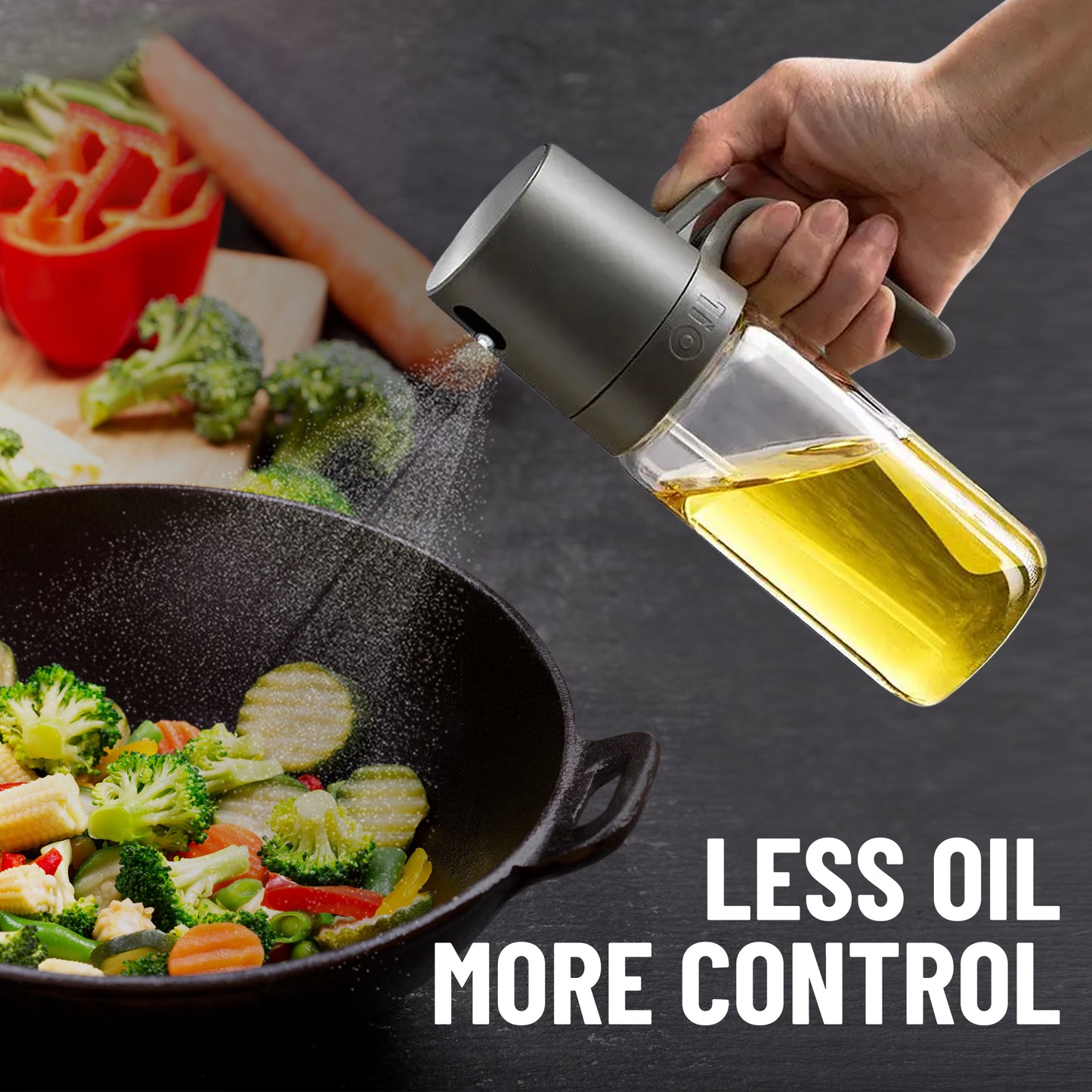VuseOne Oil Sprayer for Cooking Borosilicate Glass 250ml Leakproof Refillable for Healthy Cooking, Salad Dressing, Grilling